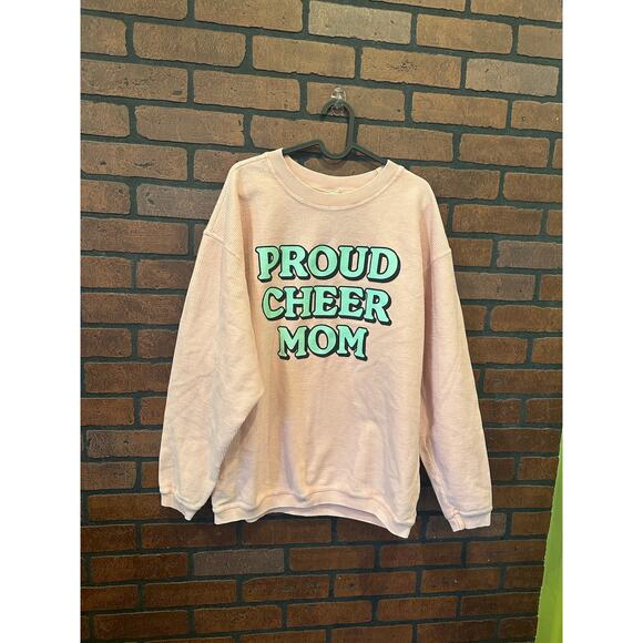Proud Cheer Mom Sweatshirt Pullover Oversized Medium Pink Chicka-D Corded Crew - Picture 1 of 11